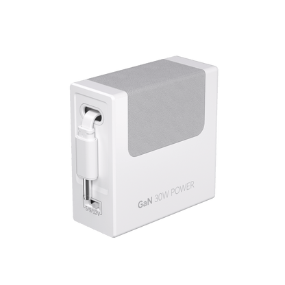 Gitryin 35W GaN dual-port retractable charger white with textured gray panel retractable plug on Tampa Home & Garden Store