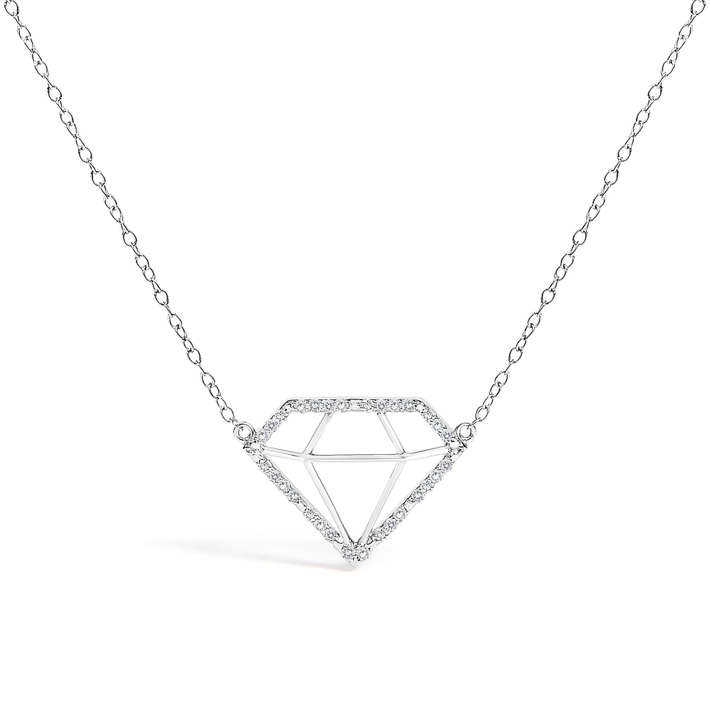 Sterling silver 18in necklace with a diamond-shaped pendant featuring 1/7 Cttw lab-grown diamonds on Tampa Home & Garden Store