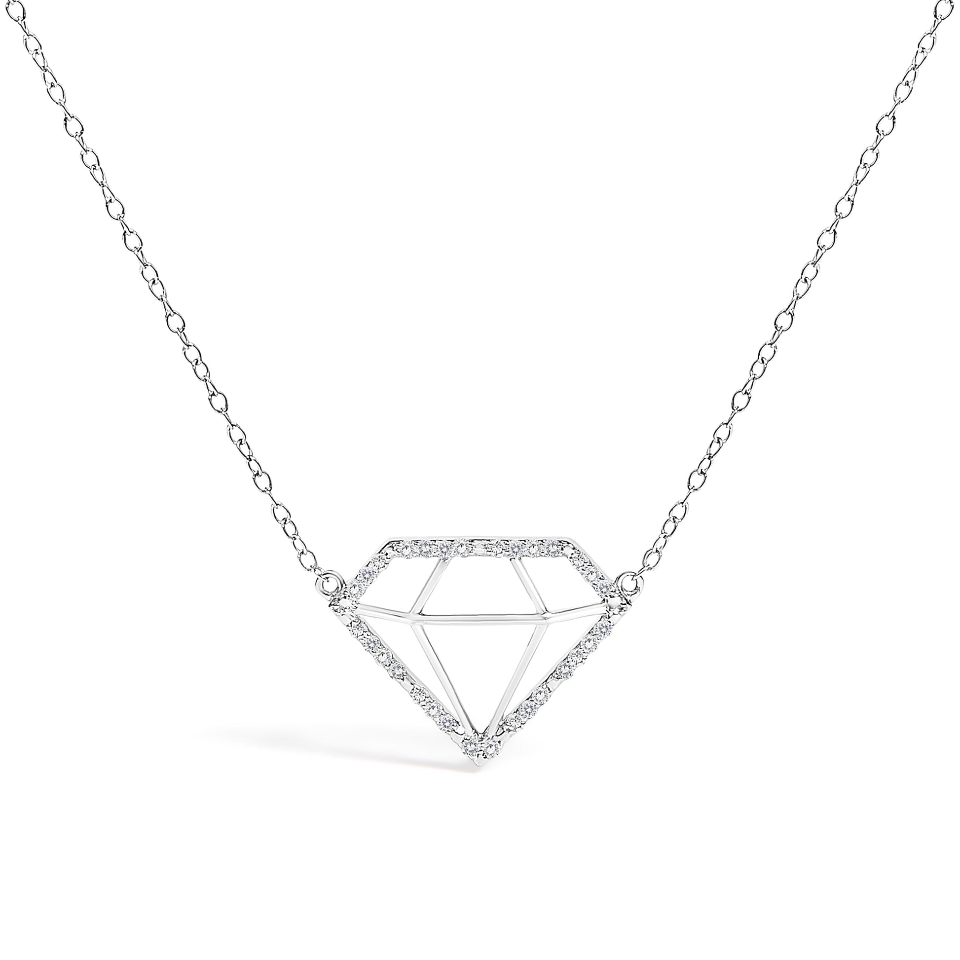 Sterling silver 18in necklace with a diamond-shaped pendant featuring 1/7 Cttw lab-grown diamonds on Tampa Home & Garden Store