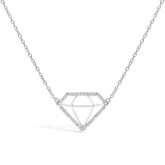 Sterling silver 18in necklace with a diamond-shaped pendant featuring 1/7 Cttw lab-grown diamonds on Tampa Home & Garden Store