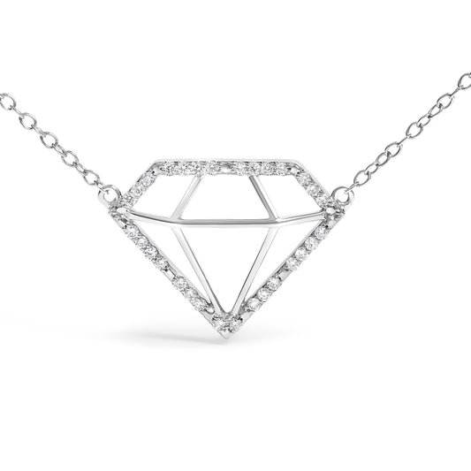 Sterling silver lab-grown diamond pendant necklace 1/7ctw in geometric frame 18in chain on Tampa Home & Garden Store