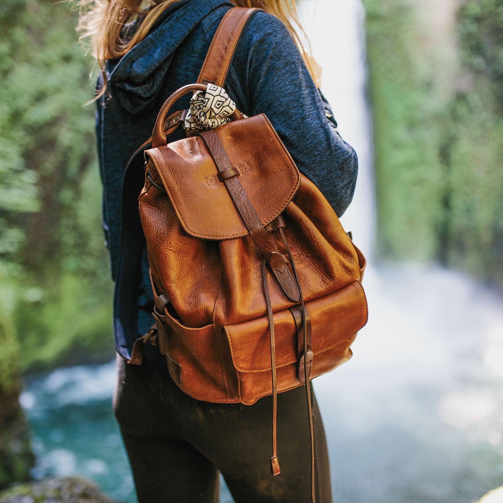 Rainier Leather Backpack by Will Leather Goods brown leather with flap straps on Tampa Home & Garden Store