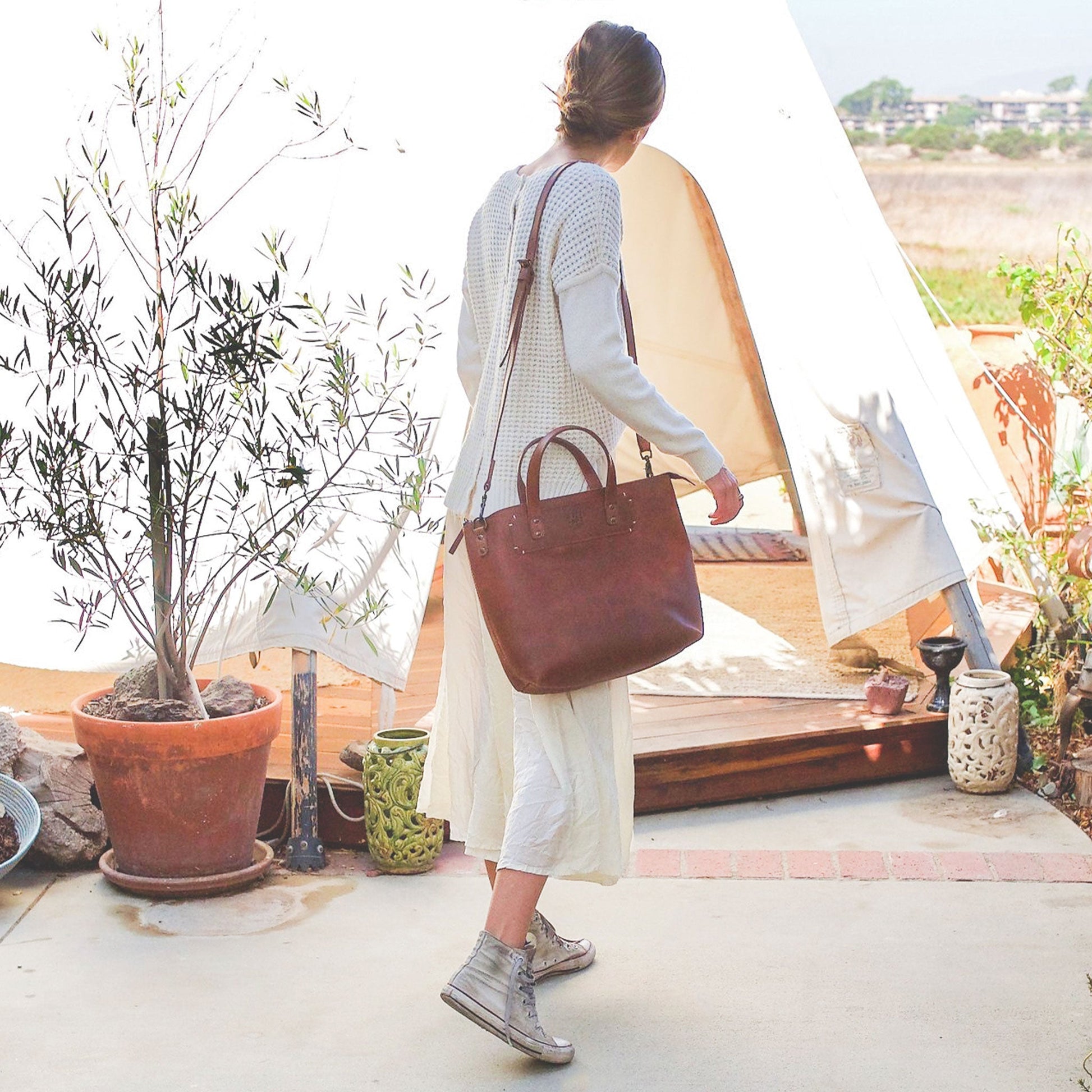 Simple Satchel by Will Leather Goods brown leather bag with shoulder strap on Tampa Home & Garden Store