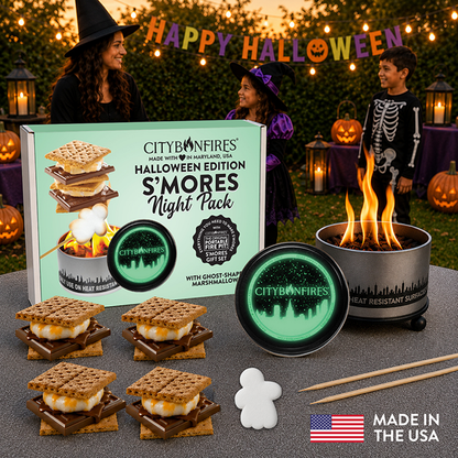 S'mores Night Pack by City Bonfires Halloween glow-in-the-dark lid fire pit kit on Tampa Home & Garden Store