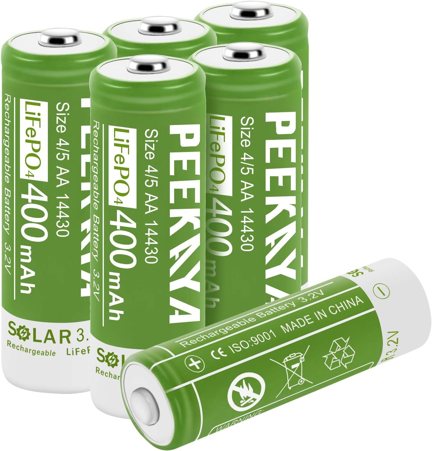 PEEKAYA 14430 Rechargeable Batteries – 3.2V 400mAh LiFePO4 Solar Batteries (6-Pack) – Long Life, High-Cycle Lithium Iron Phosphate Battery for Solar Lights, Flashlights, and More - Tampa Home & Garden Store
