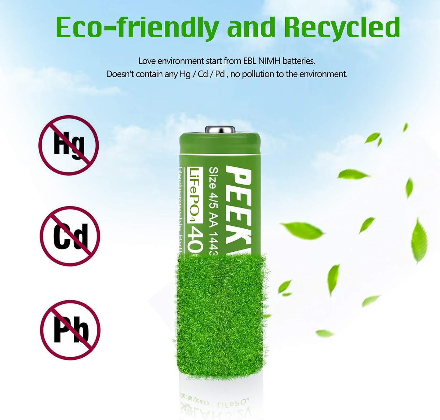 PEEKAYA 14430 Rechargeable Batteries – 3.2V 400mAh LiFePO4 Solar Batteries (6-Pack) – Long Life, High-Cycle Lithium Iron Phosphate Battery for Solar Lights, Flashlights, and More - Tampa Home & Garden Store