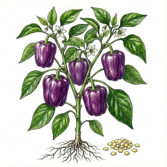 Pepper Seeds Purple Beauty heirloom plant with purple peppers and green leaves 99Heirlooms.com on Tampa Home & Garden Store