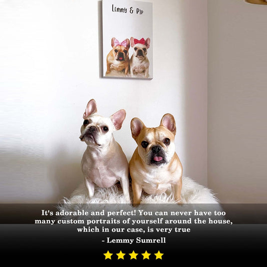 Pet canvas sign by Tailored Canvases featuring two dogs with pink bows on white canvas on Tampa Home & Garden Store