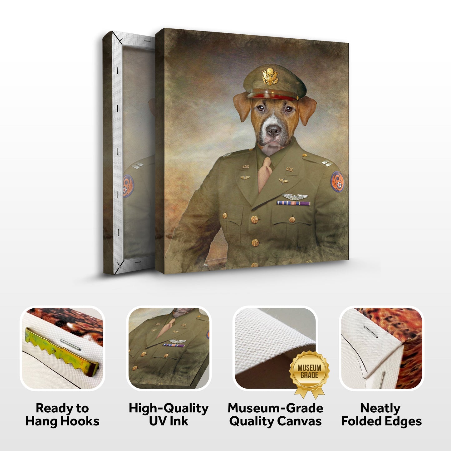 Pet Beagle Military Dog Sign canvas in olive-green uniform with peaked cap by Tailored Canvases on Tampa Home & Garden Store