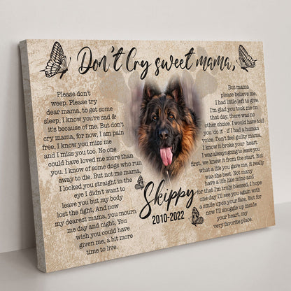 Pet Don't Cry Sweet Mama Sign canvas by Tailored Canvases dog portrait with butterfly accents on Tampa Home & Garden Store