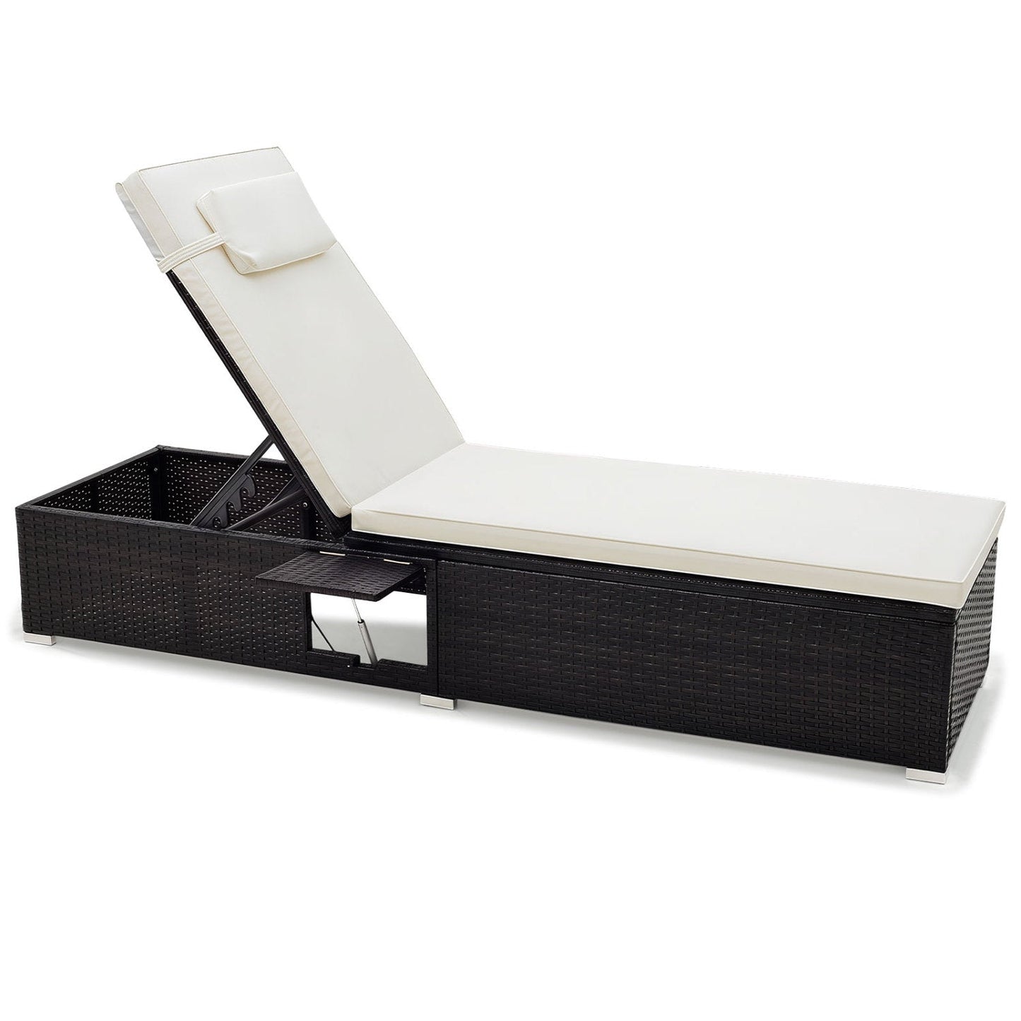 PE rattan outdoor chaise lounge with adjustable backrest and foldable side table DirectDeals on Tampa Home & Garden Store