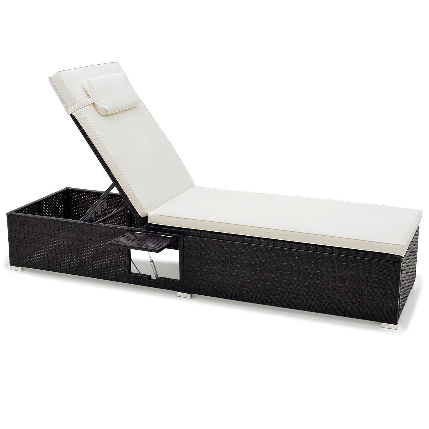 PE rattan outdoor chaise lounge with adjustable backrest and foldable side table DirectDeals on Tampa Home & Garden Store