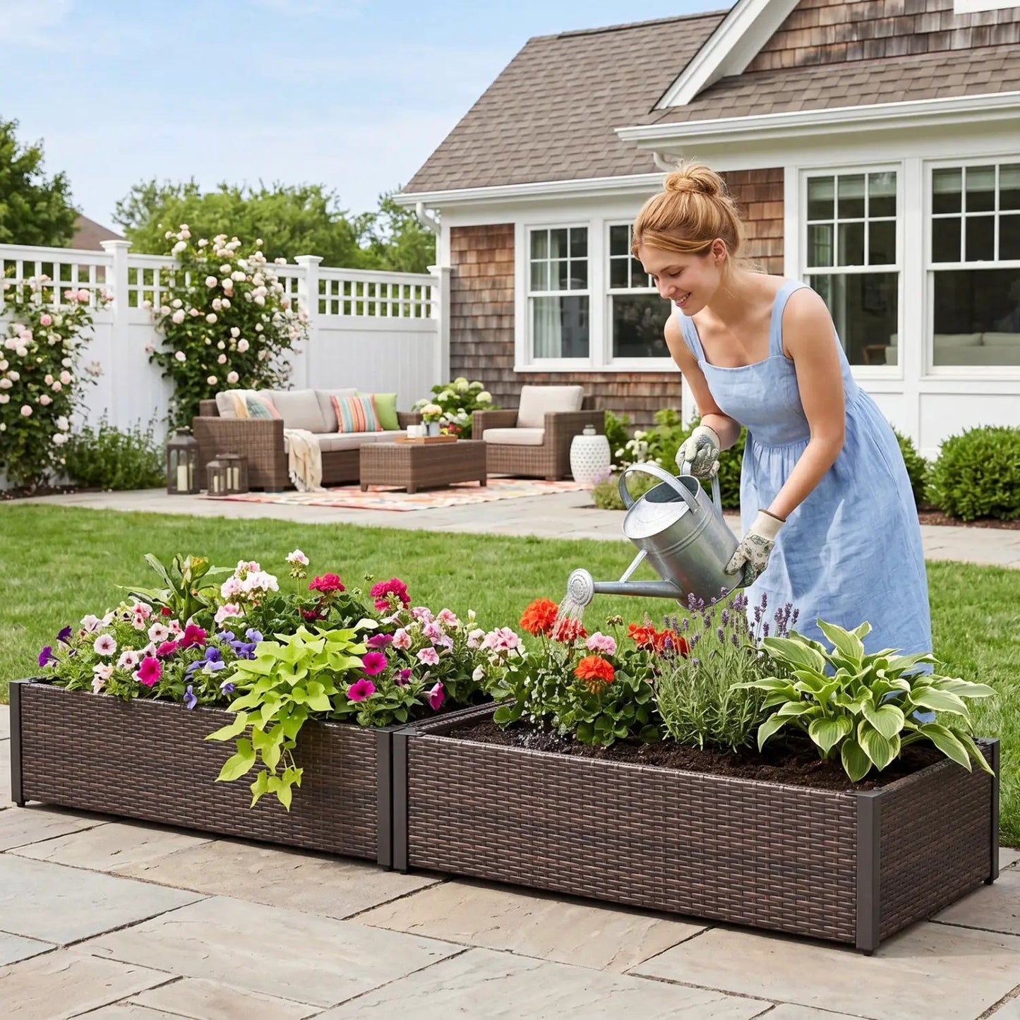 Elevated Garden Bed with PE Rattan and 46 by 24