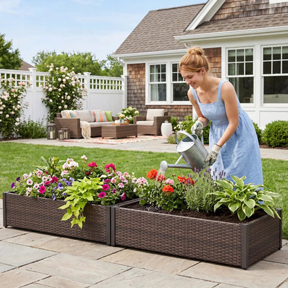 Elevated Garden Bed with PE Rattan and 46 by 24