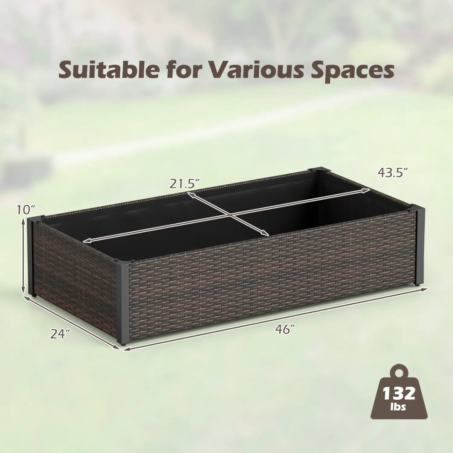 Elevated Garden Bed with PE Rattan and 46 by 24