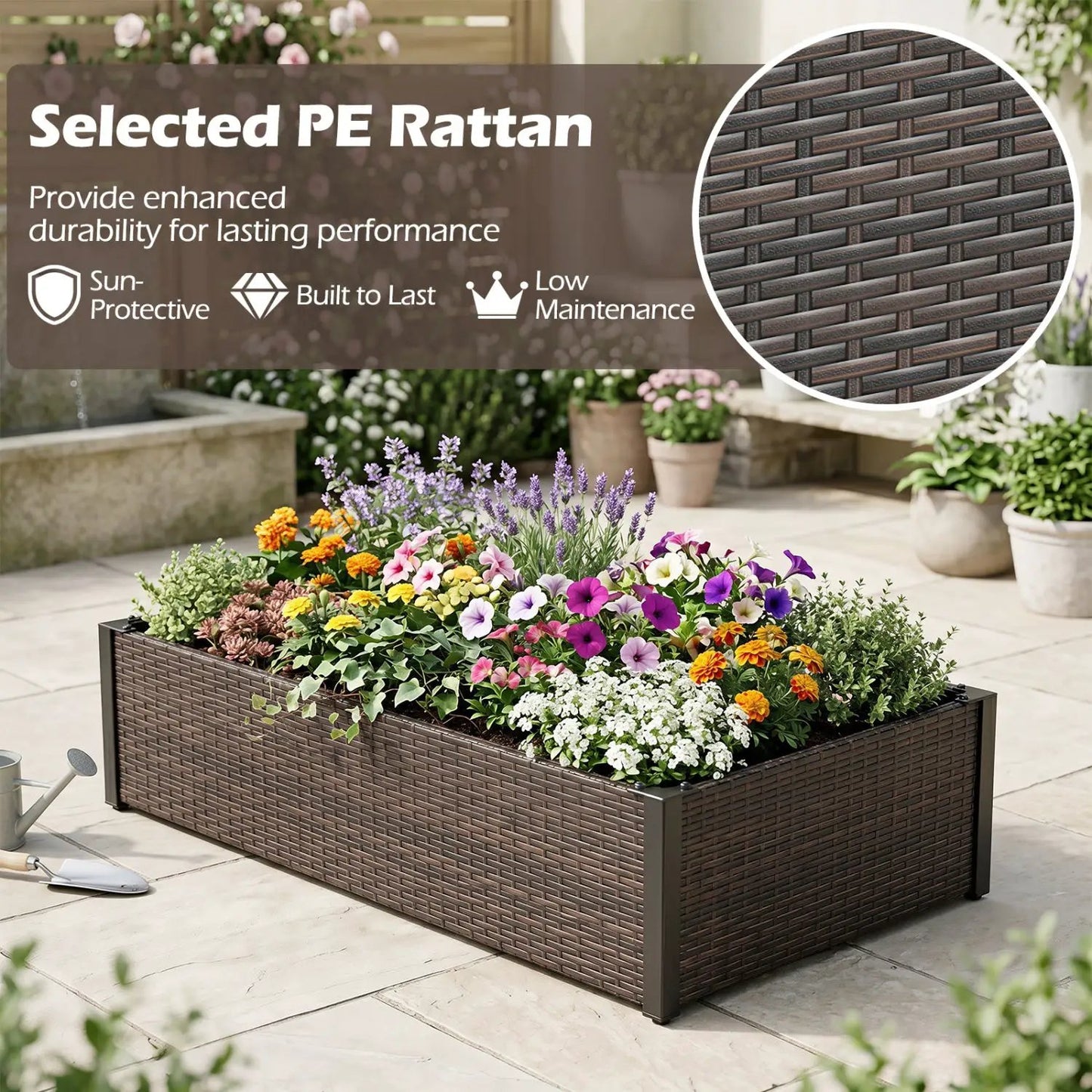 Elevated Garden Bed with PE Rattan and 46 by 24