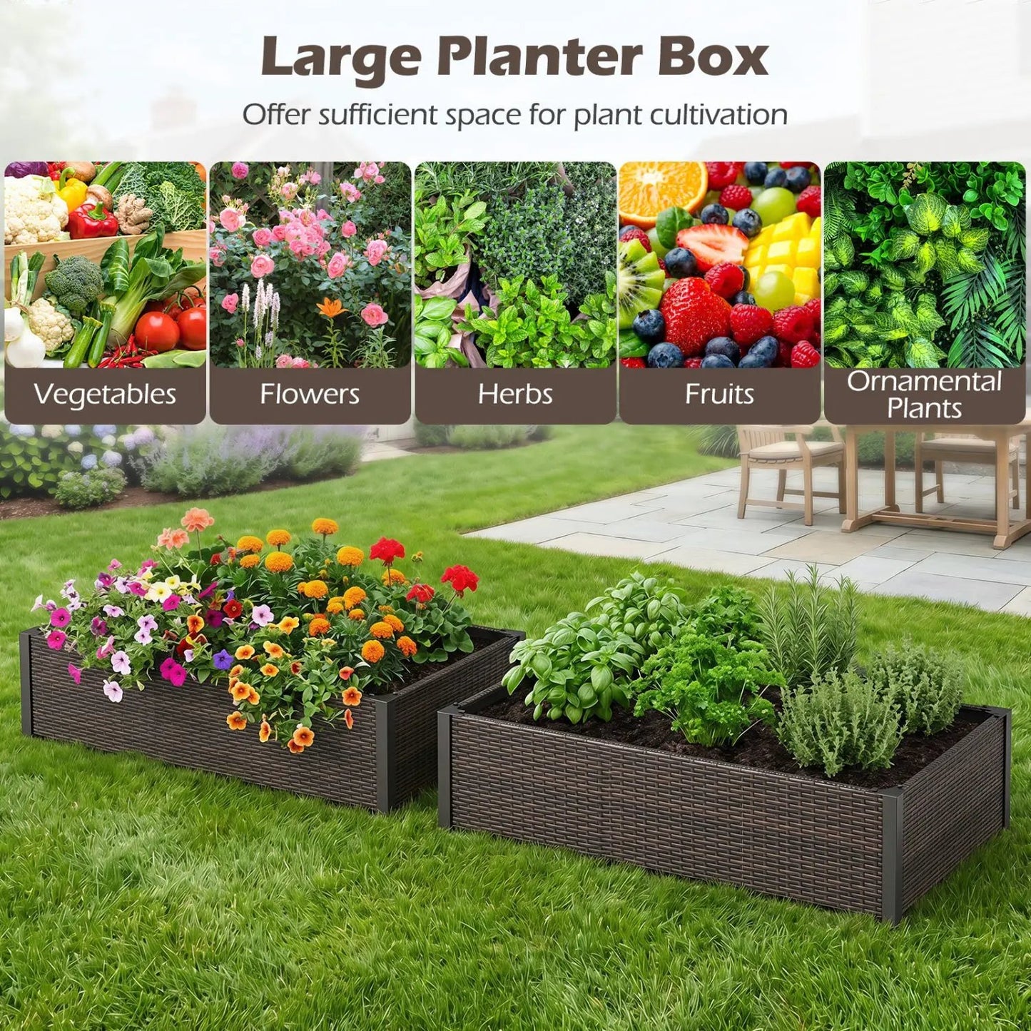 Elevated Garden Bed with PE Rattan and 46 by 24