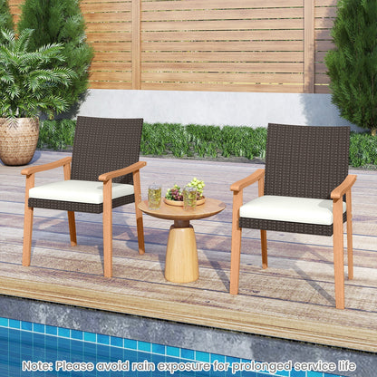 PE Rattan Outdoor Patio Dining Chair Set of 4 with Removable Cushion and Acacia Wood Armrests-White - Tampa Home & Garden Store