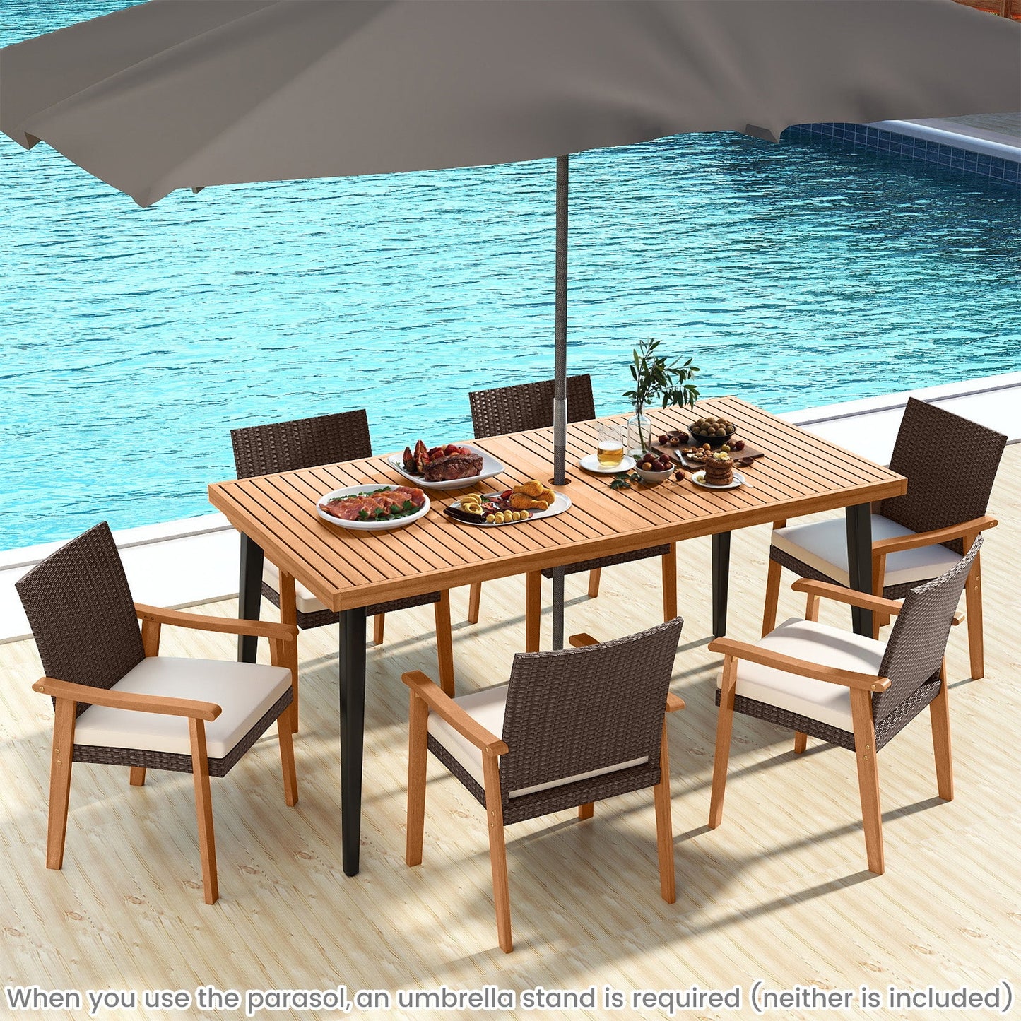 PE Rattan Outdoor Patio Dining Chair Set of 4 with Removable Cushion and Acacia Wood Armrests-White - Tampa Home & Garden Store