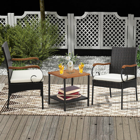 Set of 2/4 Outdoor PE Wicker Chair with Acacia Wood Armrests - Tampa Home & Garden Store