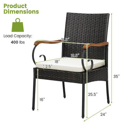 Set of 2/4 Outdoor PE Wicker Chair with Acacia Wood Armrests