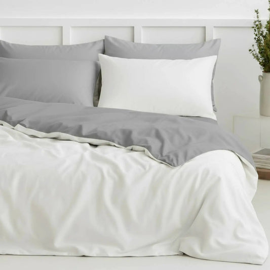 Two-Tone Bamboo Duvet Cover + 2 Shams Set gray/white with Pure Fiber bamboo fabric on Tampa Home & Garden Store