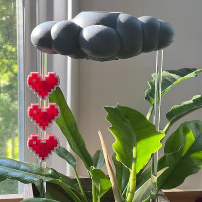 Set de dije de nube de lluvia goteante tormentosa con corazón pixelado