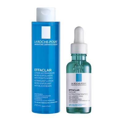 La Roche-Posay Effaclar acne toner and serum set in blue and teal bottles on Tampa Home & Garden Store