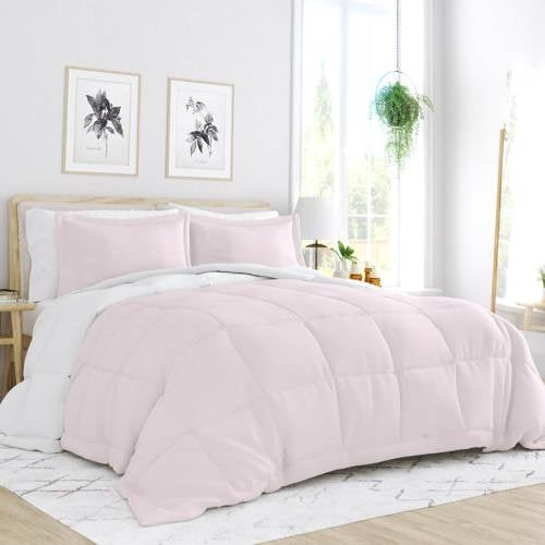 Juego de edredón reversible de microfibra de 3 piezas Full/Queen en rosa y blanco
