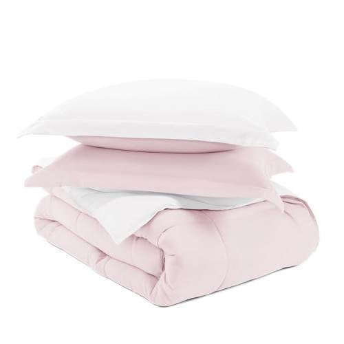 Juego de edredón reversible de microfibra de 3 piezas Full/Queen en rosa y blanco
