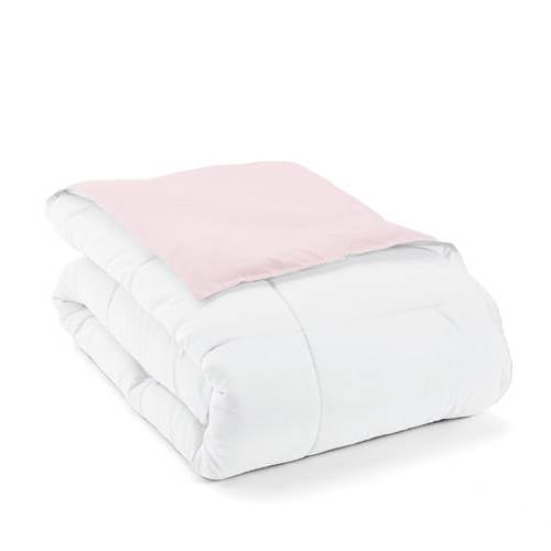 Juego de edredón reversible de microfibra de 2 piezas individual/individual XL, color rosa claro y blanco