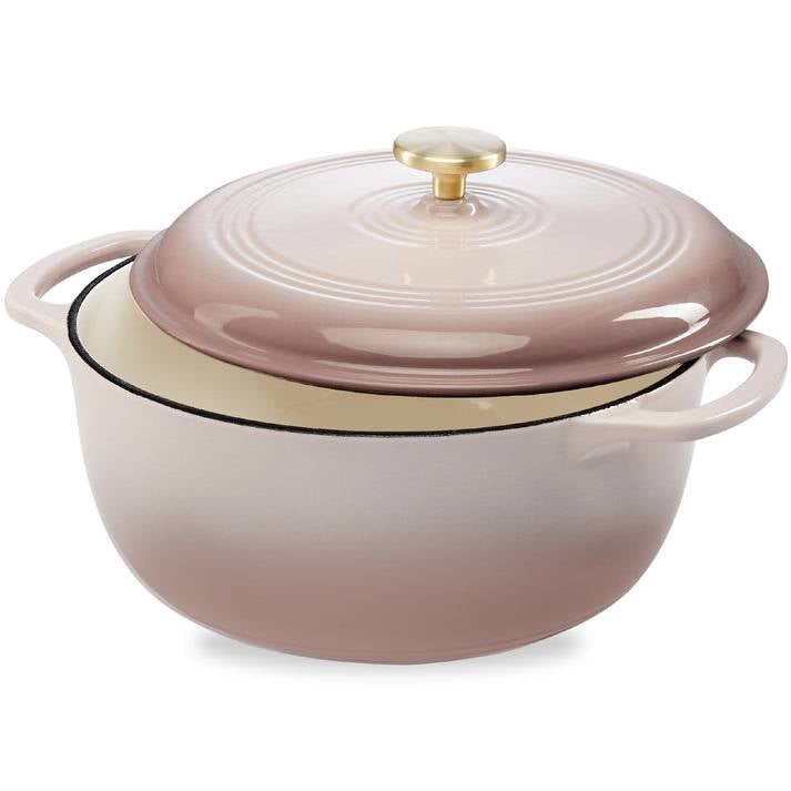 Olla Holandesa de Hierro Fundido Esmaltado de 5.7 Litros Grande Rosa Beige Blanco Roto Utensilios de Cocina