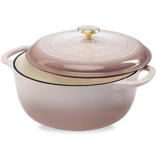Olla Holandesa de Hierro Fundido Esmaltado de 5.7 Litros Grande Rosa Beige Blanco Roto Utensilios de Cocina