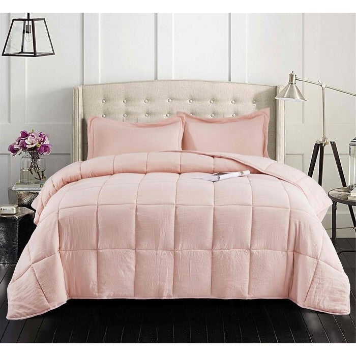 Juego de edredón reversible de microfibra de 3 piezas rosa tamaño Queen