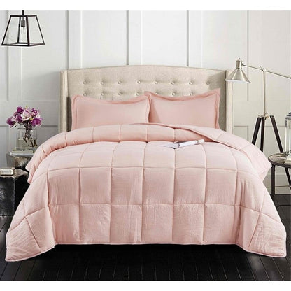 Juego de edredón reversible de microfibra de 3 piezas rosa tamaño Queen