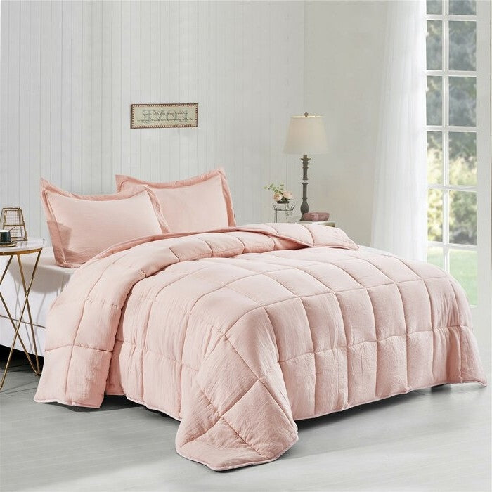 Juego de edredón reversible de microfibra de 3 piezas rosa tamaño Queen