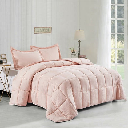 Juego de edredón reversible de microfibra de 3 piezas rosa tamaño Queen