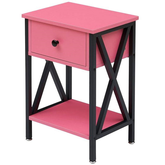 Set of 2 - 1-Drawer Nightstand Bedside Table in Pink and Black - Tampa Home & Garden Store