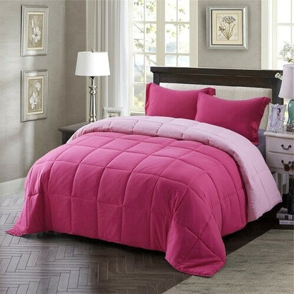 Juego de edredón tradicional de microfibra reversible de 3 piezas para cama individual/individual XL en rosa