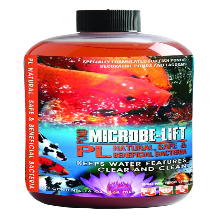 Microbe-Lift PL liquid pond bacteria treatment, red liquid bottle on Tampa Home & Garden Store