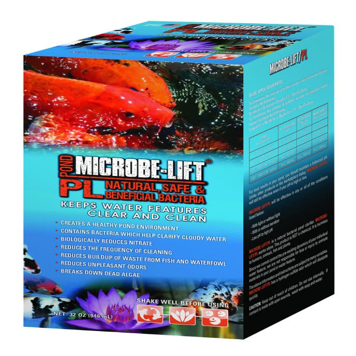 Microbe-Lift PL box, blue packaging with red fish, Rivendell Distribution safe bacteria on Tampa Home & Garden Store