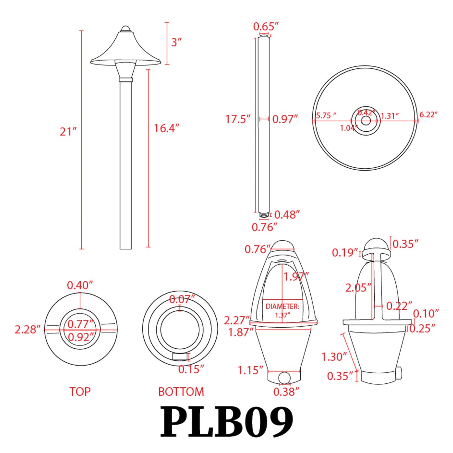 PLB09 Brass LED Cone Lamp Ready Low Voltage Pathway Outdoor Landscape Lighting Fixture