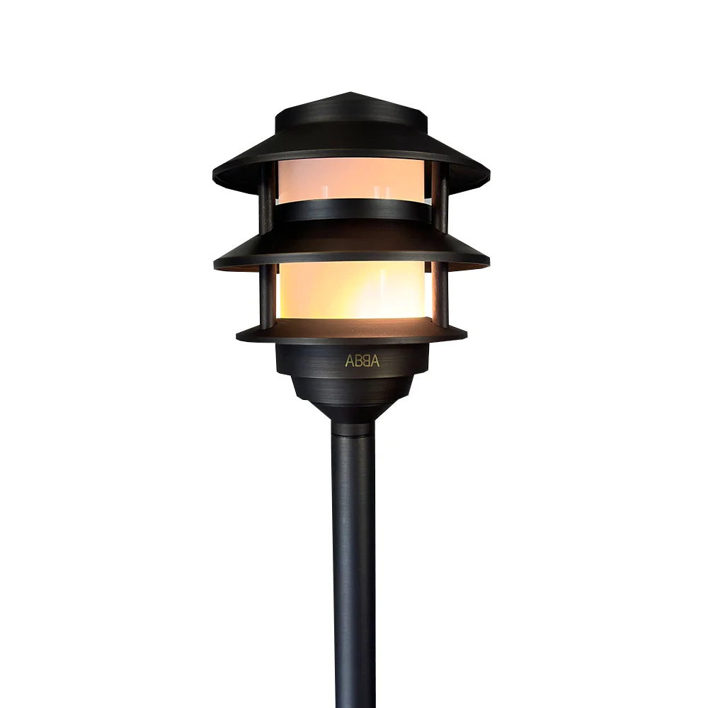 PLB22 Cast Brass Pagoda LED Low Voltage Pathway Outdoor Lighting Landscape Fixture