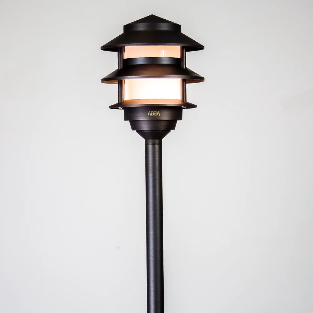PLB22 Cast Brass Pagoda LED Low Voltage Pathway Outdoor Lighting Landscape Fixture