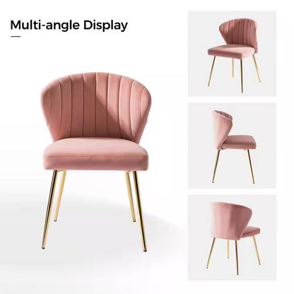 Sillón Acentual con Respaldo Alto de Terciopelo Rosa y Patas de Metal Dorado