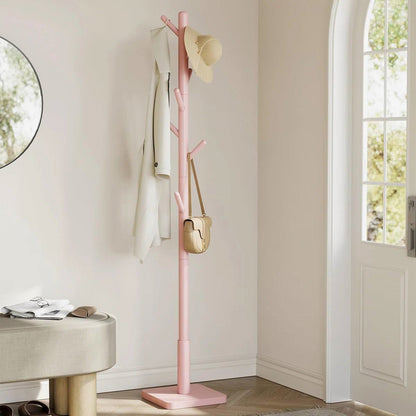 Perchero moderno de madera maciza para recibidor, paragüero, en color rosa