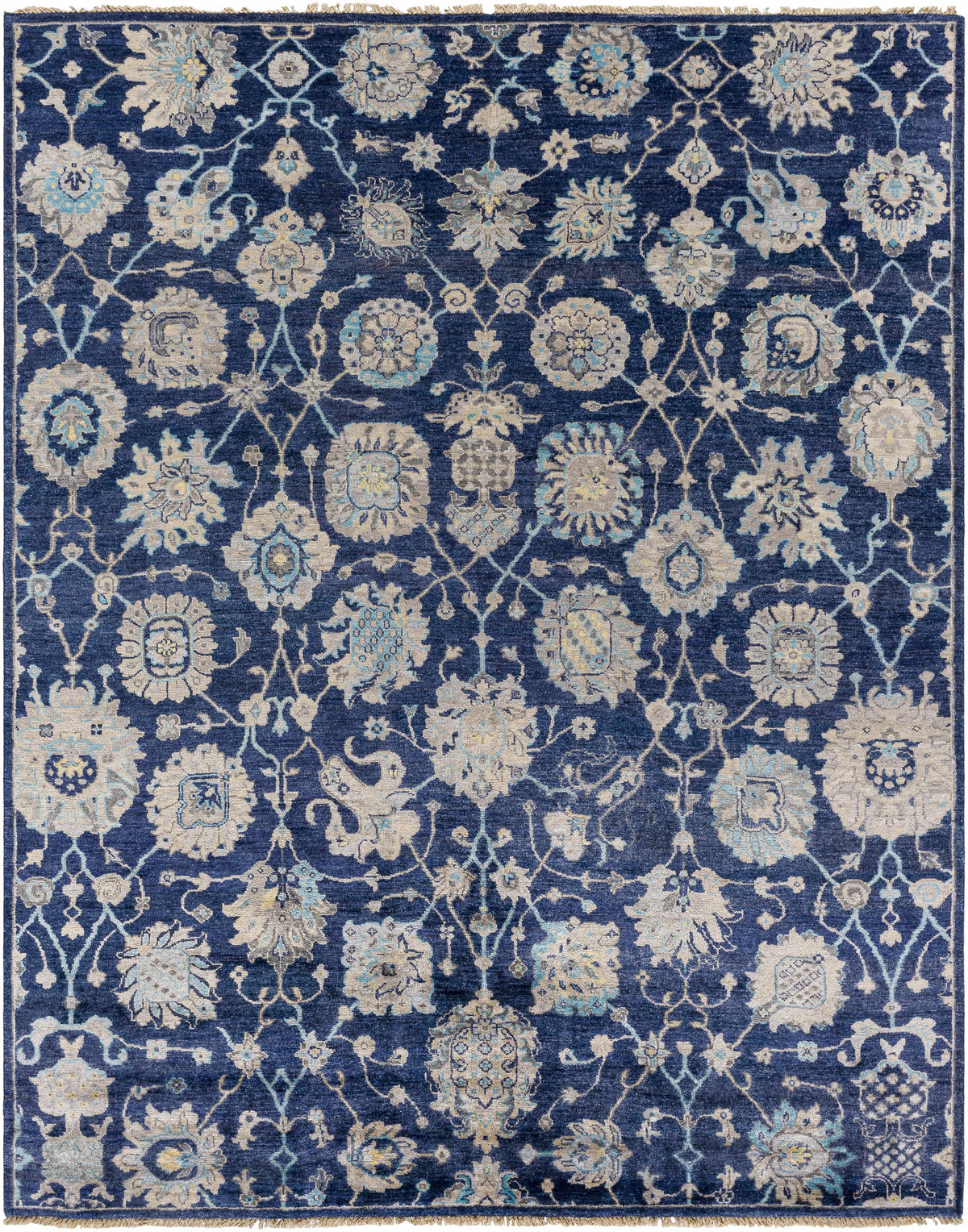 Pinetop Premium Rug by Boutique Rugs in navy blue with light blue florals on Tampa Home & Garden Store