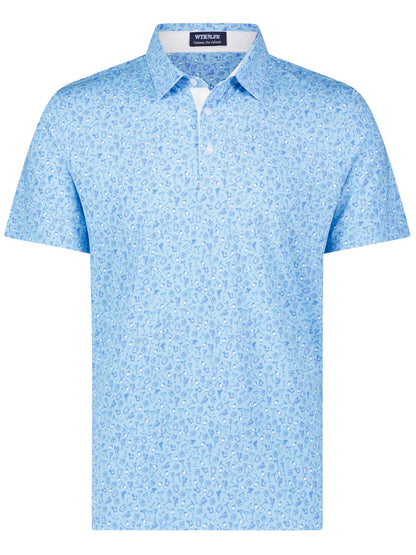 Spirits Print Polo light blue polo shirt with cocktail glass pattern by White Water Life on Tampa Home & Garden Store