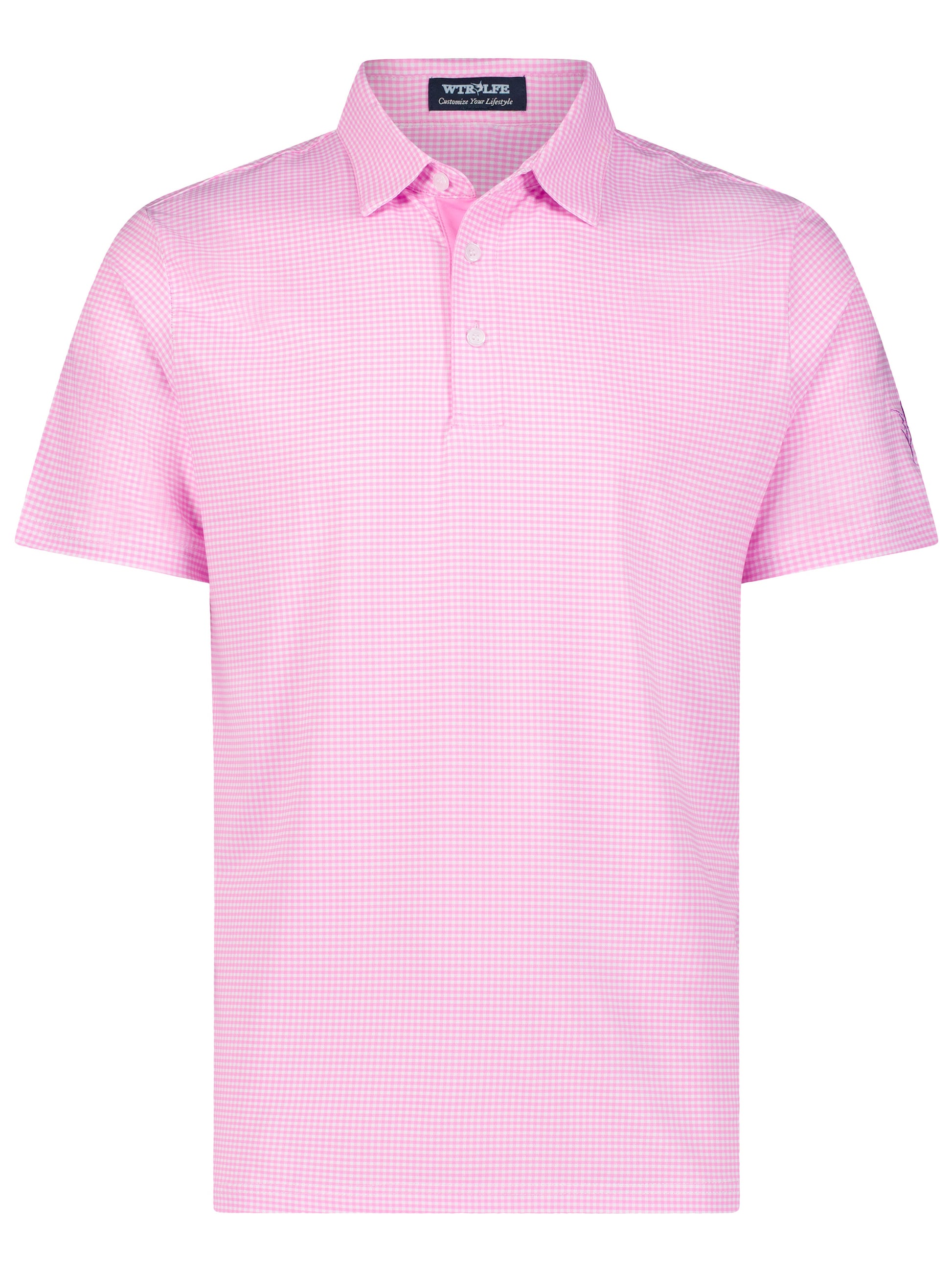 Vineyard Polo pink gingham short-sleeve polo shirt by White Water Life on Tampa Home & Garden Store