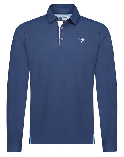 Coast long sleeve polo navy with white left chest logo, White Water Life brand on Tampa Home & Garden Store